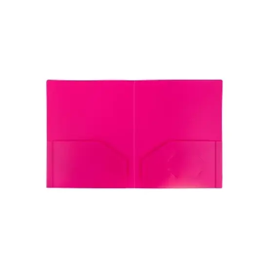 JAM Paper Heavy Duty Plastic Two-Pocket School Folders Fuchsia Pink 108/Pack 383HFUB image {1}