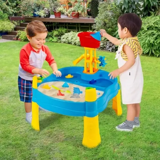 Costway Kids Sand and Water Table Activity Table Sandbox w/ 18 Pcs Accessories image {3}