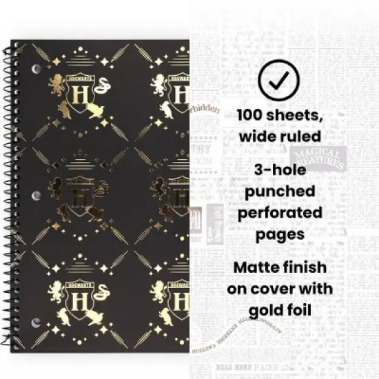 Yoobi Harry Potter 1 Subject Notebooks 8"x10.5" Wide Ruled with Pen Gold House Pride, School Supplies image {1}