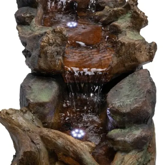 20" Rainforest River Rapids Stone Resin Fountain with LED Lights Brown - Alpine Corporation image {3}