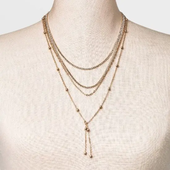 Ball Chain Y-Line Necklace Set 4pc - A New Day&trade; Gold image {2}