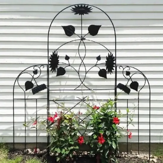 Achla Designs 90" Sunflower Decorative Iron Garden Trellis Black Powder Coat Finish image {5}