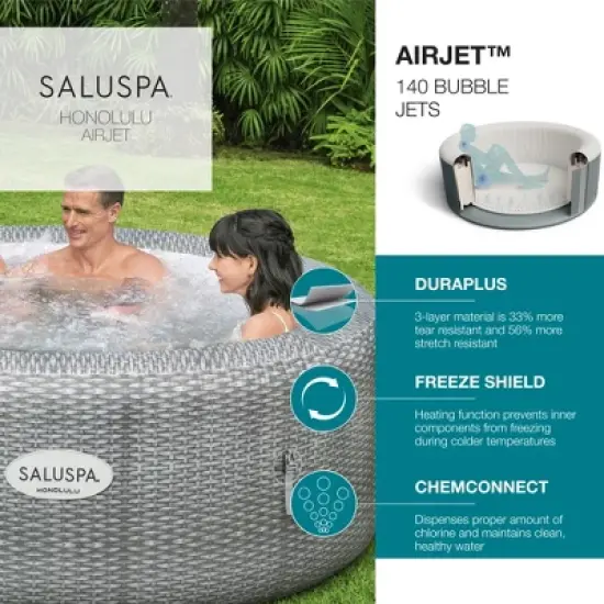 Bestway SaluSpa Honolulu AirJet Inflatable Hot Tub with 140 Soothing Jets with 2 Pack SaluSpa Underwater Non Slip Pool & Spa Seat with Adjustable Legs image {4}