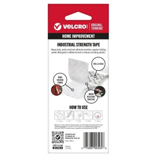 VELCRO 4'x2'' Industrial Strength Tape Indoor and Outdoor Use Superior Holding Power on Smooth Surface White image {1}