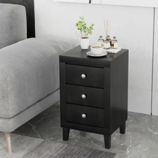 Costway Nightstand Sofa Side Coffee Table with  3 Drawer for Bedroom Living Room Black/Grey/White image {3}