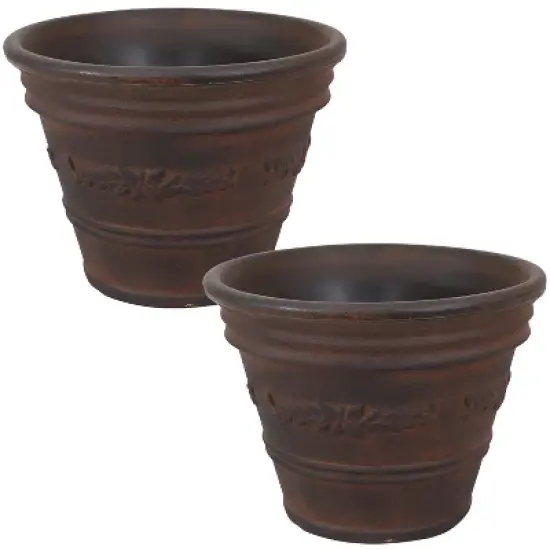 Sunnydaze Indoor/Outdoor Patio, Garden, or Porch Weather-Resistant Double-Walled Laurel Flower Pot Planter - 13" - Rust Finish image {9}