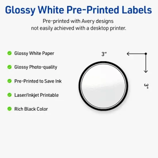 Avery Printable Round Labels, Double Black Border, 3" Diameter, Glossy White Round Labels, Permanent, Laser/Inkjet, 60ct, Great for Product Labels image {1}