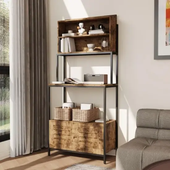 67.7" Industrial 6-Tier Kitchen Bakers Rack with Power Outlet - Microwave Stand with Shelves & Cabinet - Freestanding Storage Organizer image {1}