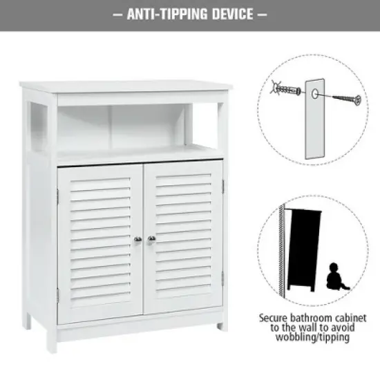 Costway Bathroom Wood Storage Cabinet w/ Double Shutter Door image {7}