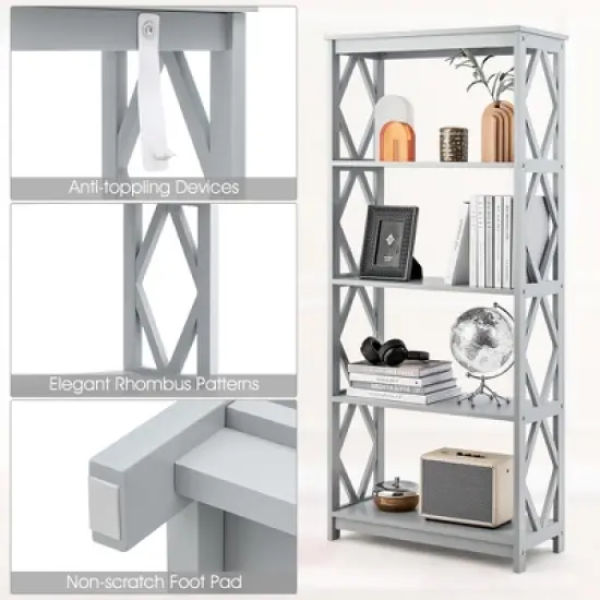 Tangkula 5-Tier Open Bookshelf Bookcase Standing Casual Home Storage Display Rack image {6}
