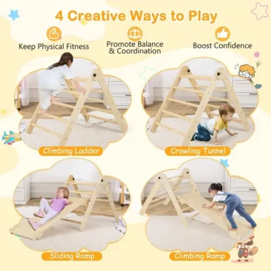 Costway 3-in-1 Triangular Climbing Toys Foldable & Height-adjustable Triangle Set Colorful/Natural image {6}
