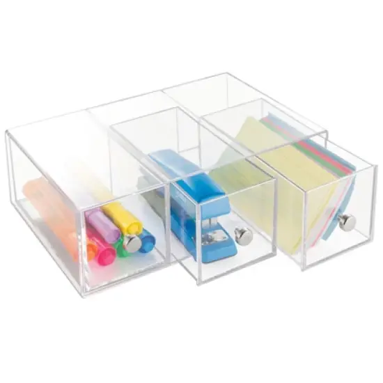mDesign Plastic Stackable Desktop Storage for Office, 3 Drawers, 2 Pack - Clear image {7}