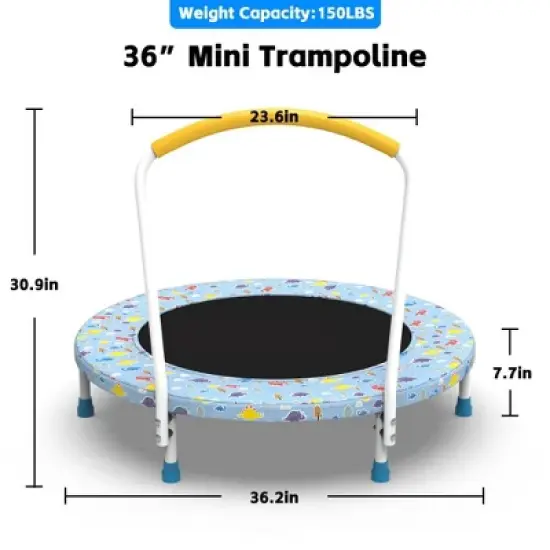 Jump Into Fun 36" Mini Indoor Quiet Kids Trampoline With Safety And Durable Steel Frame Recreational Trampoline For Fitness Workout Exercise image {1}