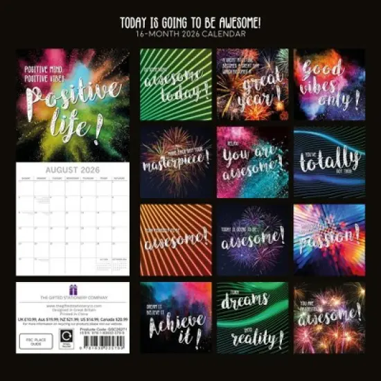 2026 Square Wall Calendar, Today is Going to Be Awesome, 16-Month Arts & Antiques Theme with 180 Stickers (12x12 In) image {3}