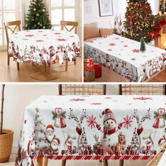 LOVEVOOK Christmas Tablecloth, Snowman Tablecloth, Snowflake Table Cloths Stain Resistant Dining Table Cover for Holiday Decor image {3}