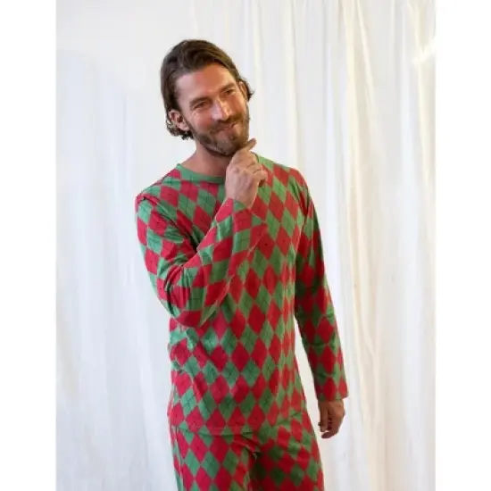 Leveret Mens Two Piece Cotton Argyle Christmas Pajamas image {1}