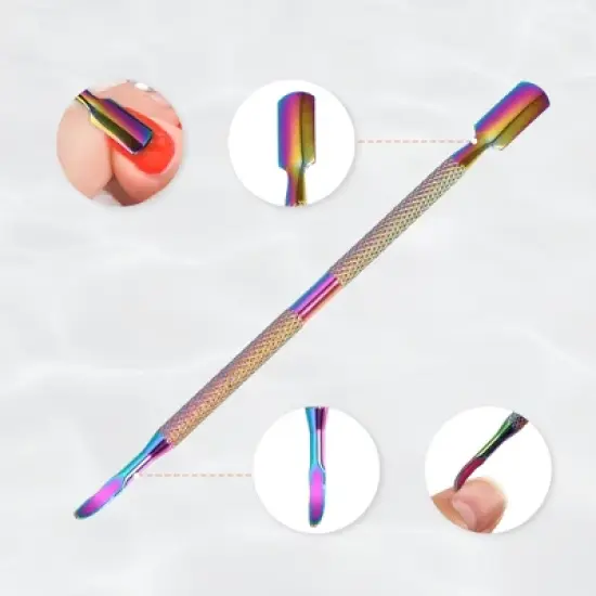 Unique Bargains Stainless Steel Double Head Cuticle Pusher Set Assorted Color 3 Pcs image {1}