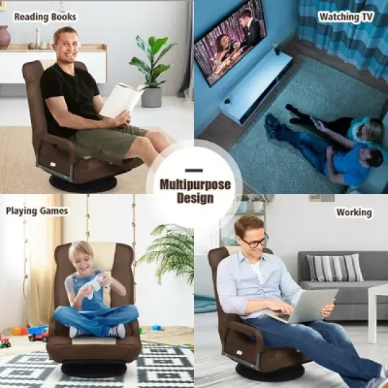 360-Degree Swivel Gaming Floor Chair with Foldable Adjustable Backrest image {4}