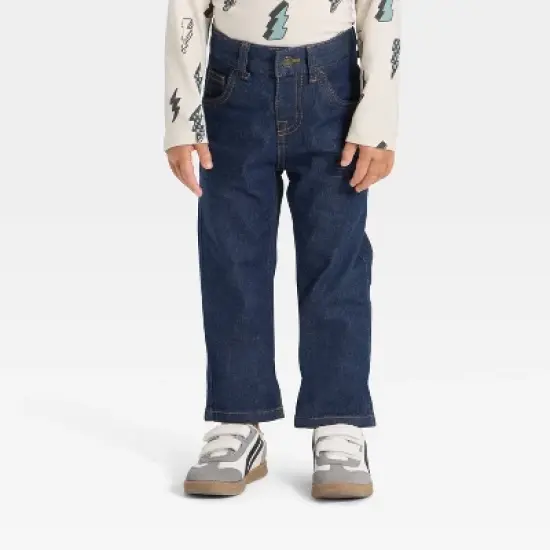 Toddler Boys' Straight Fit Button Front Denim Pants - Cat & Jack&trade; Dark Wash image {3}