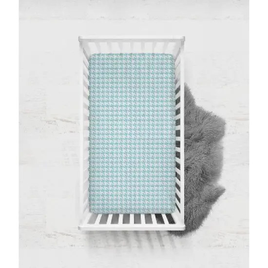 Bacati - Houndstooth/Herringbone Aqua Unisex Muslin 4 pc Toddler Bedding Set image {3}