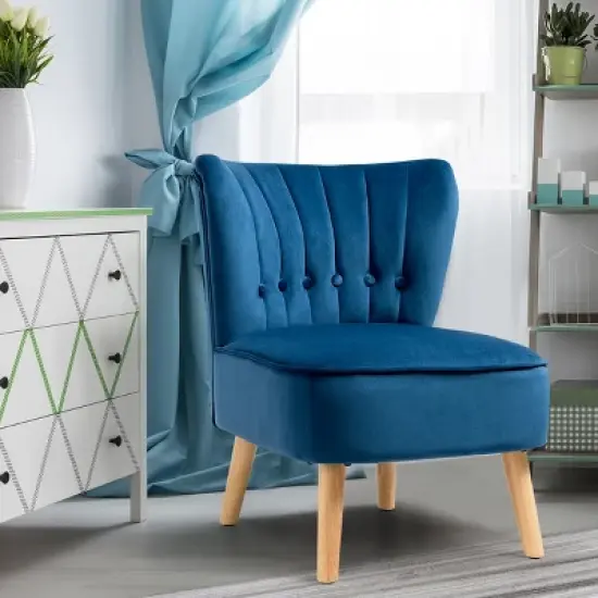 Costway Armless Accent Chair Tufted Velvet Leisure Chair Single Sofa Upholstered BlueGreenPink image {2}