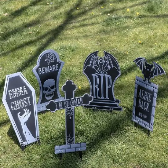 SCS Direct 3-D Metal Halloween Ghost Cemetery XL 17" Tombstone w Stakes -I.M DEADMAN-Durable, Rustproof, UV Raised Printing-Upgrade Your Lawn Decor image {4}