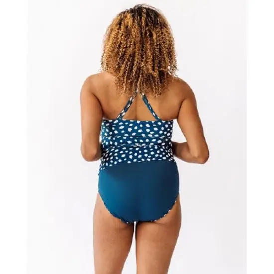 Lime Ricki Women's Indigo Dot Double-Cinch Tankini Top image {1}