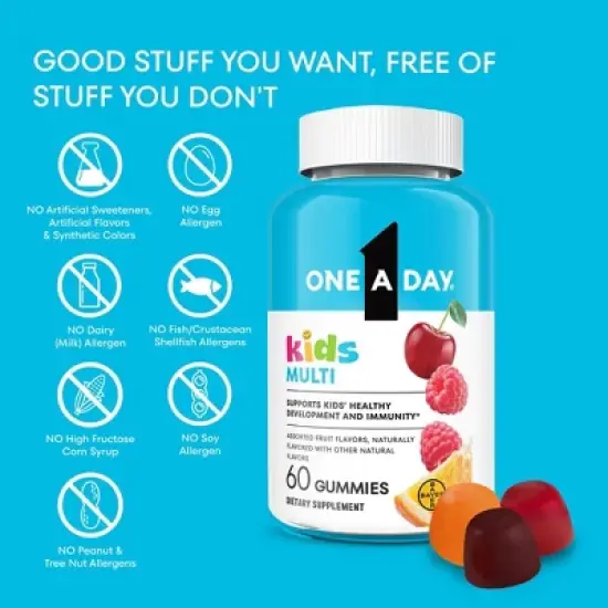 One A Day Kids' Multivitamin Gummies with Vitamin C, Immune Support - Assorted Fruit Flavors - 60ct image {8}