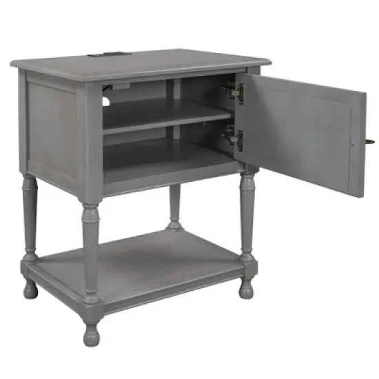 Nightstand with USB Charging Port, Cabinet with Two Built-in Shelves and One Open Storage - ModernLuxe image {3}