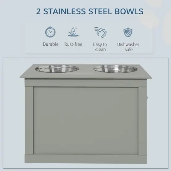 INFURNIC Pet Bowl Raised Feeding Station with Storage Stainless Steel Bowls Elevated Design for Large Dogs, Grey, 23.5"*11.8"*16.3" image {2}