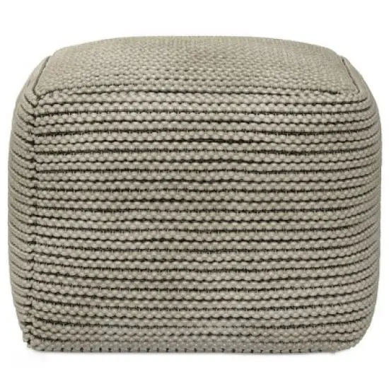 WyndenHall Bayhill Outdoor/Indoor Pouf Cream : Linen Upholstered, Bohemian Style, Spot Clean, No Assembly Required image {7}
