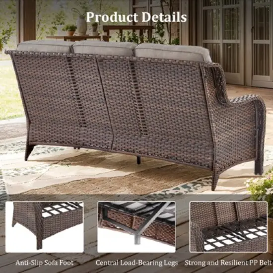 Gymojoy 5 Pieces Outdoor Patio Wicker Sofa Swivel Chair with 6 Inch Cushions and Fire Pit Table image {3}