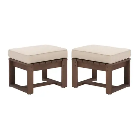 YARDSIGHT 2-Piece Outdoor Wooden Ottomans with Removable Cushions, Multi-Functional Footrests & Side Tables for Patio, Garden & Backyard Seating image {8}