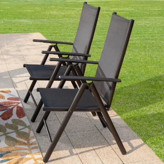 5pc Patio Set with Square Table & Reclining Sling Chairs with Armrests - Captiva Designs image {6}
