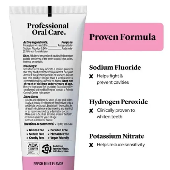 Made By Dentists Sensitive + Whitening Toothpaste - Fluoride Anticavity Toothpaste - Fresh Mint Flavor - 4.2oz image {5}