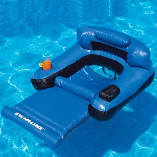 Swimline 55" Inflatable Ultimate Floating 1-Person Swimming Pool Chair Lounger - Blue/Black image {2}