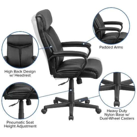 Flash Furniture Raya High Back Black LeatherSoft Executive Swivel Office Chair with Slight Mesh Accent and Arms image {2}