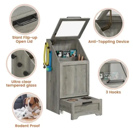 ODK Dog Feeding Station with 2 Elevated Bowls, Dog Food Storage Cabinet, Flip Top Pet Feeding Station, Food Storage Container,Pet Toy Organizer image {5}