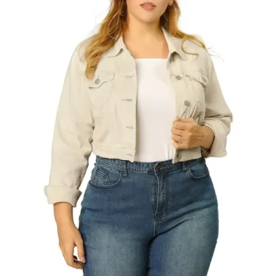 Agnes Orinda Women's Plus Size Cropped Long Sleeve Trendy Fashion Denim Jean Jackets image {10}