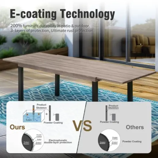 Captiva Designs 1pc Outdoor Patio Expandable Rectangular Steel Dining Table with Two Tabletop Leaves image {12}