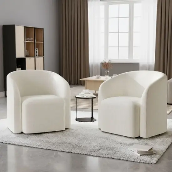 Green Swivel Barrel Accent Chair, Upholstered 360&deg; Rotating Armchair for Living Room, Bedroom, Office, or Waiting Area &ndash; No Assembly Needed image {6}