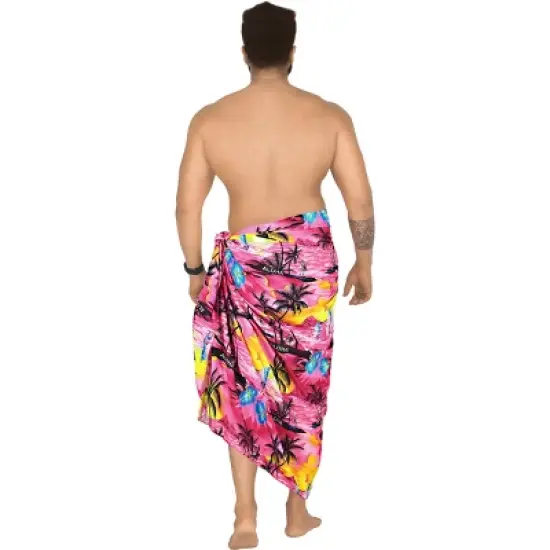 LA LEELA Men's Sarong Swim Bath Pareo Aloha Wraps One Size Pink Palm Tree image {3}