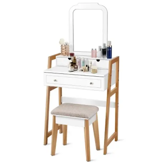 Costway Makeup Vanity Table Dressing table Cushioned Stool Set image {9}