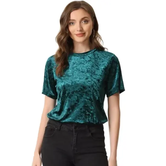 Allegra K Women's Casual Velvet Solid Round Neck Short Sleeve T-Shirt image {8}