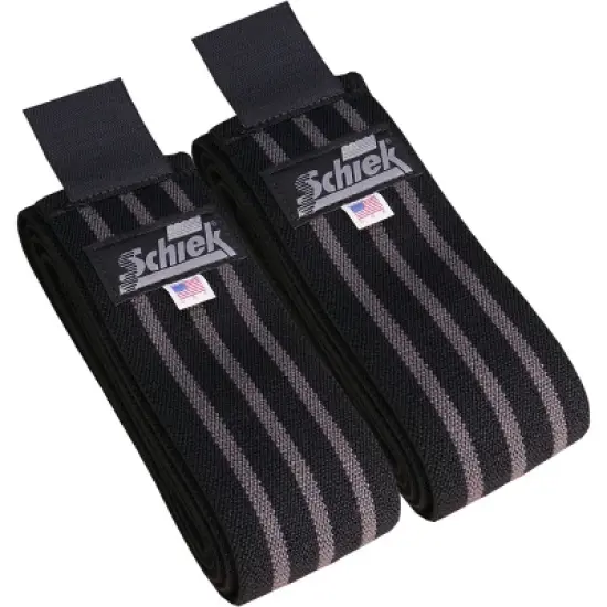 Schiek Sports Black Out Cotton Elastic Hook and Loop Knee Wraps - Black/Silver image {1}