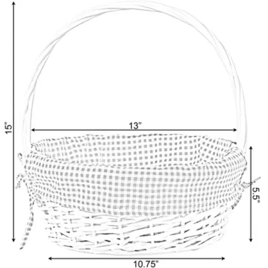 Traditional White Round Willow Gift Basket with Gingham Liner and Sturdy Foldable Handles, Food Snacks Storage Basket image {5}