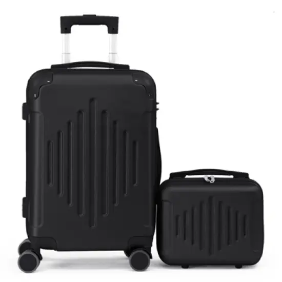 Karl Home 2 Piece Set ABS Trolley Cases striped Pattern Luggage (12in   20in) Black image {1}