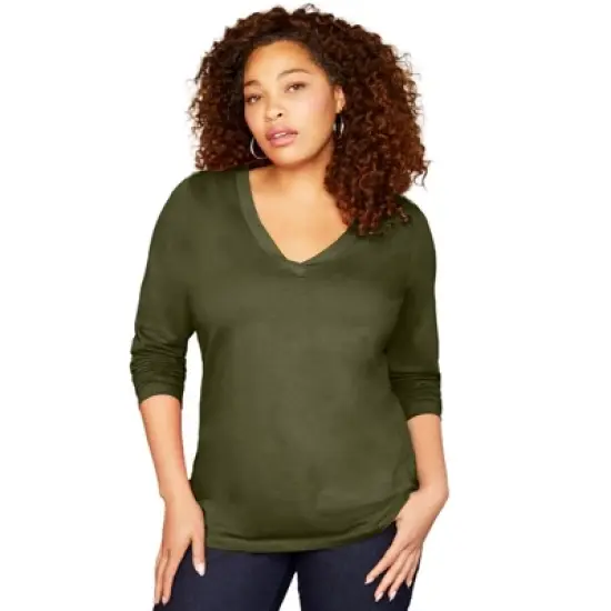 June + Vie by Roaman's Women&rsquo;s Plus Size Long-Sleeve V-Neck One + Only Tee image {5}