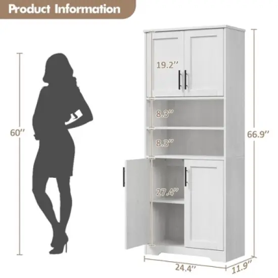 Coolmee 67 inch Tall Storage Cabinet, Bathroom Cabinet with 4 Doors and Adjustable Shelves, Kitchen Pantry Cabinets, Cupboard for Living Dining image {1}