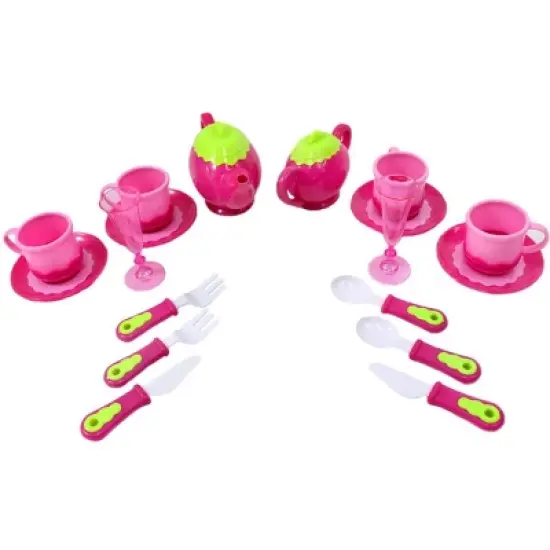 Link Ready! Set! Play!18 Piece Deluxe Pink Tea Set For Kids With Tea Pots, Cups, Dishes And Kitchen Utensils image {1}